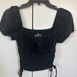 Hollister Black Puff Sleeve Ruched Top Size XS
